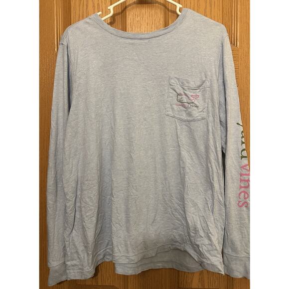 Vineyard Vines T Shirt Mens XXL Blue Long Sleeve Pocket Whale Tee Spell Out - Picture 1 of 3